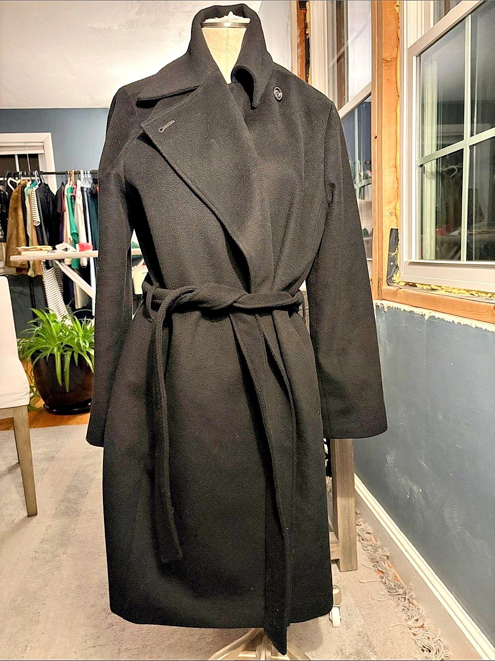 Michael Kors Belted Black Trench Coat Size Large